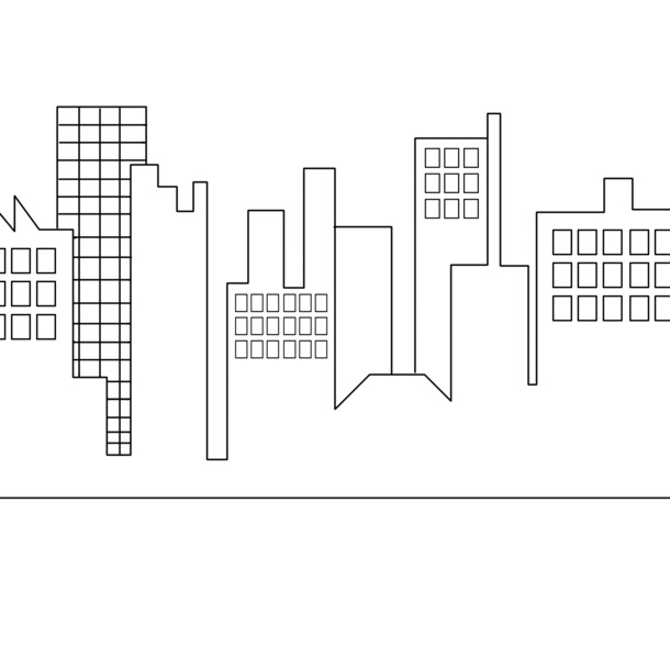线描城市楼房PNG素材，高清透明免抠图，PSD设计元素下载