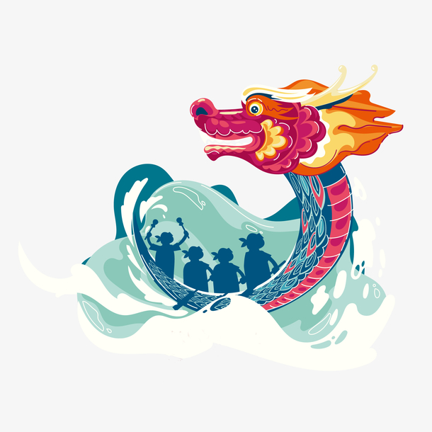 国潮手绘龙舟PNG透明免扣素材，高清下载，创意元素设计宝库