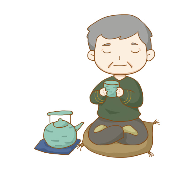 养生茶打坐爷爷PNG素材，高清透明免抠元素，设计素材一键下载