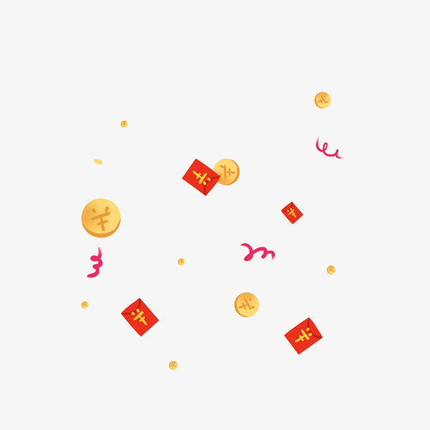 红色彩带金币红包PNG透明素材，高清免扣下载