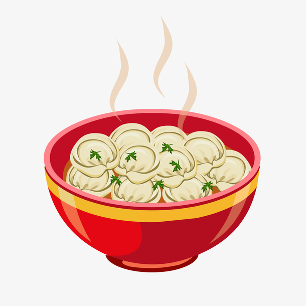 手绘冬天美食热馄饨，高清PNG透明免扣素材，一键下载设计新灵感！
