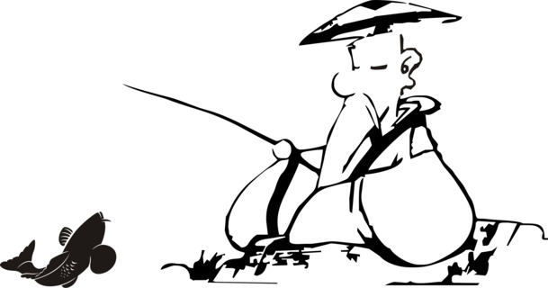 水墨姜太公钓鱼PNG素材，高清透明免抠元素，设计资源下载