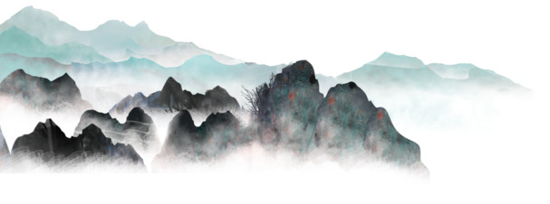 中国风手绘水墨风景PNG透明免扣素材，高清下载