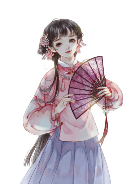 手绘汉服美女PNG透明免扣素材，高清下载