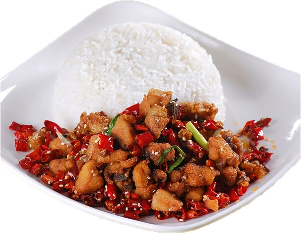 辣子鸡盖饭套饭PNG透明图片素材，高清免扣元素，一站式下载