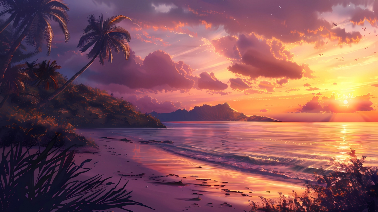 海边夕阳美景，绝美沙滩4K高清壁纸，3840x2160分辨率畅享下载