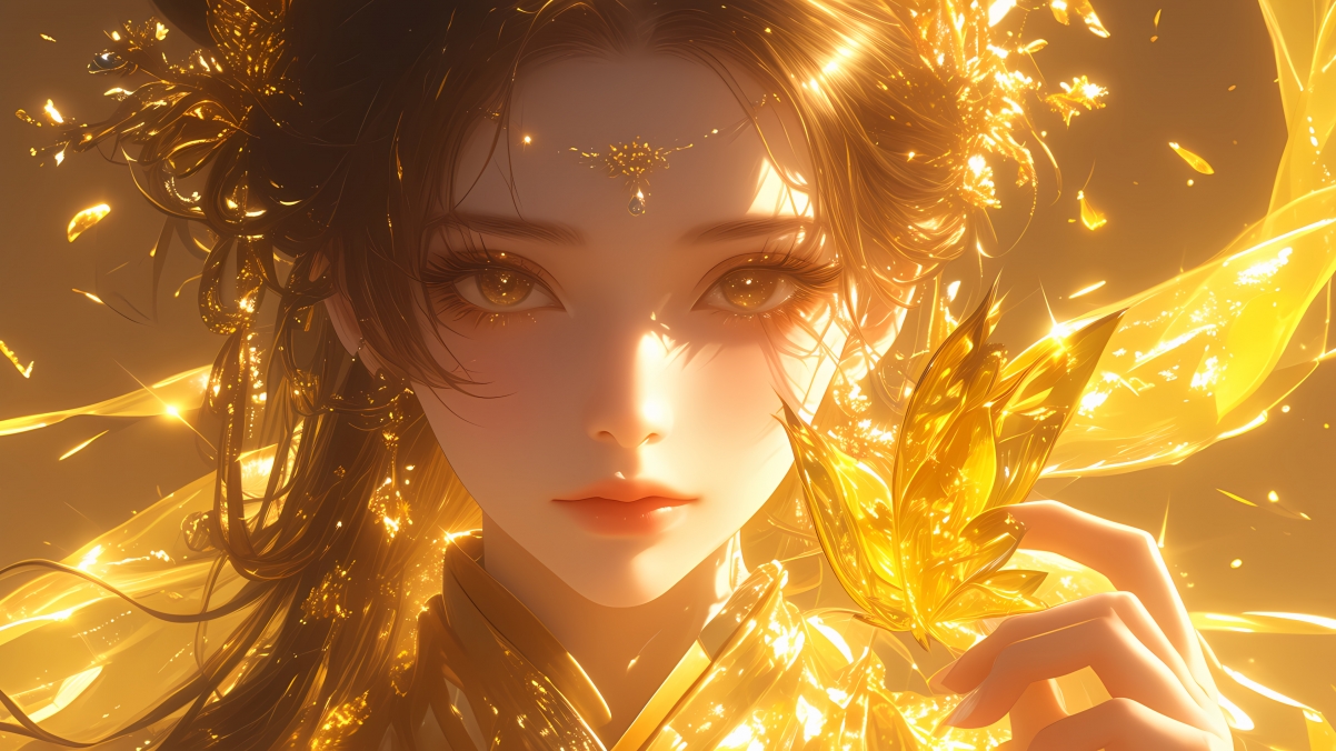 金蝶动漫女孩金色蝴蝶主题 4K超高清壁纸3840x2160免费下载