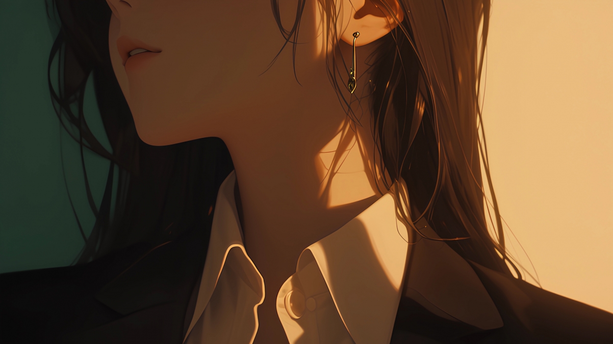 女孩长发配黑色西服，绝美4K动漫壁纸，高清3840x2160免费下载