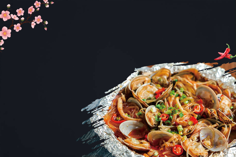 黑色花甲粉美食海报，高清JPG素材，另类创意图片设计下载