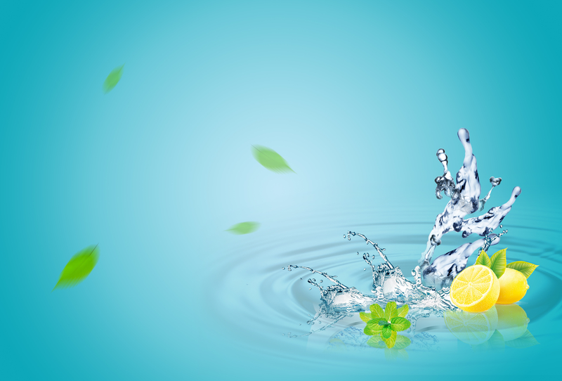 蓝色清新水滴海报，高清JPG素材，创意另类图片设计下载