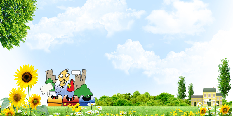 卡通漫画垃圾分类宣传海报背景，高清JPG素材，创意另类设计下载