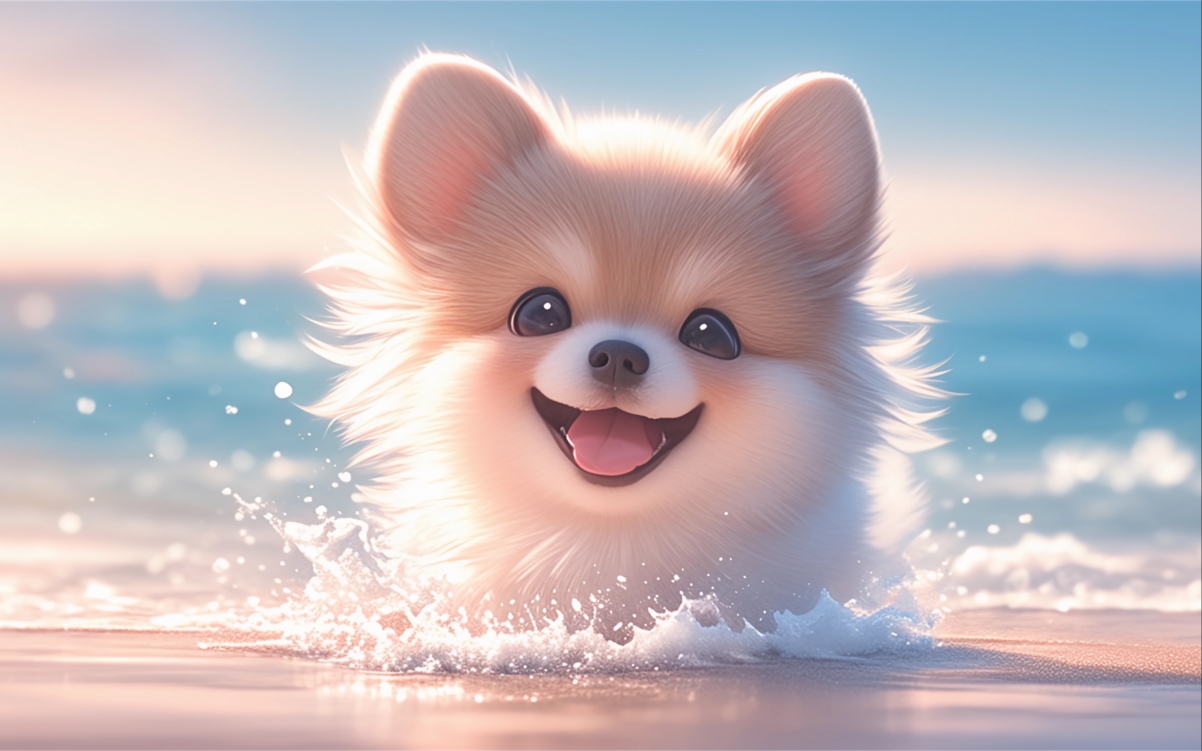 小狗海边嬉戏，超萌小可爱！4K高清壁纸，3840x2400分辨率免费下载