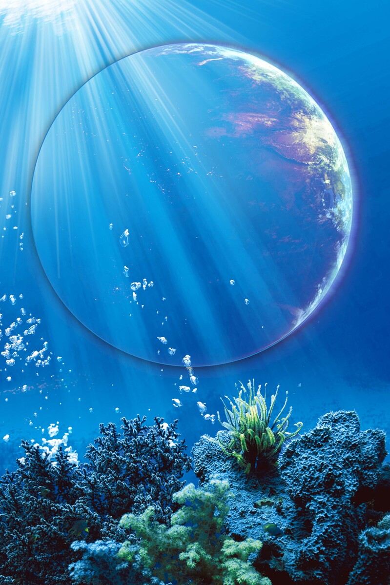 蓝色海洋公益海报素材，高清JPG背景，助力地球保护，创意图片设计下载