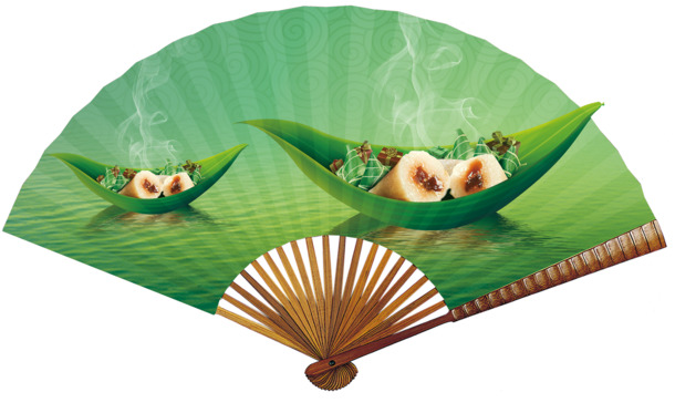 端午节高清PNG素材，粽叶扇子透明图片，节日元素设计必备