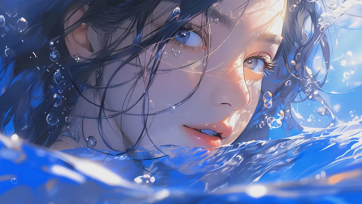 水中蓝眸少女惊艳亮相，4K超清动漫壁纸，3840x2160高清下载