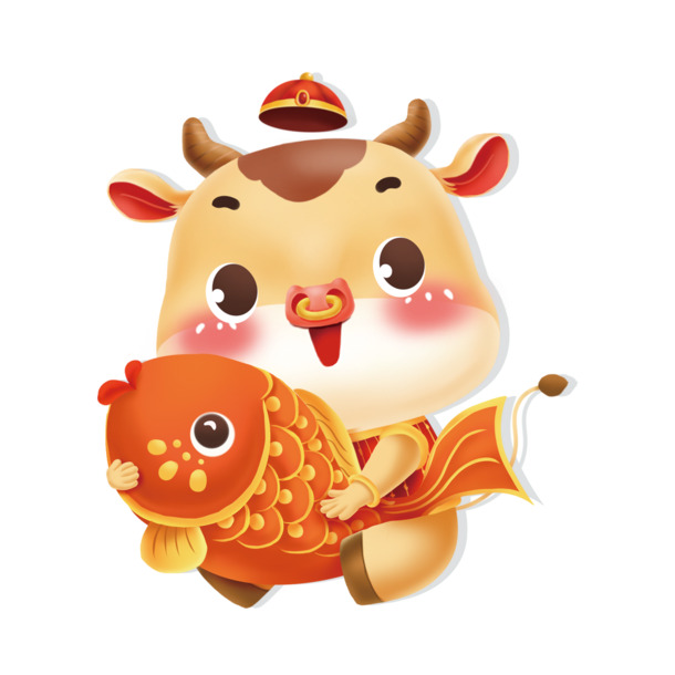 2021新年小牛PNG透明图，高清节日元素，含元旦春节元宵素材