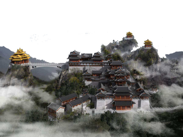 仙界寺庙群PNG透明背景图，摄影风景素材，高清下载