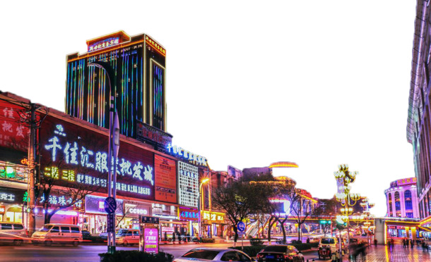 傍晚繁华街道高清PNG透明背景图片，精美风景设计素材下载