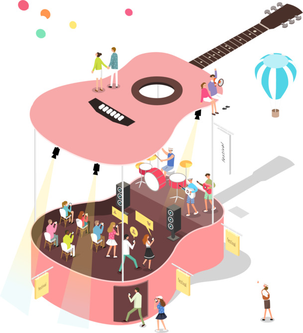 2.5D矢量吉他插画，高清PNG透明图，手绘卡通风格，音乐元素设计素材下载