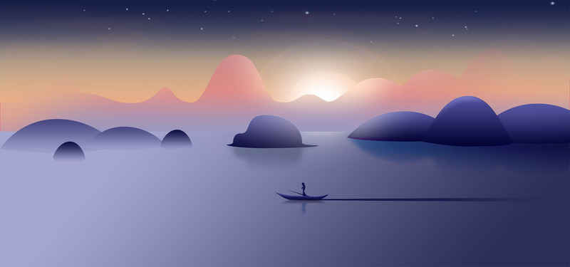 唯美山水插画背景，复古中国风高清JPG素材下载