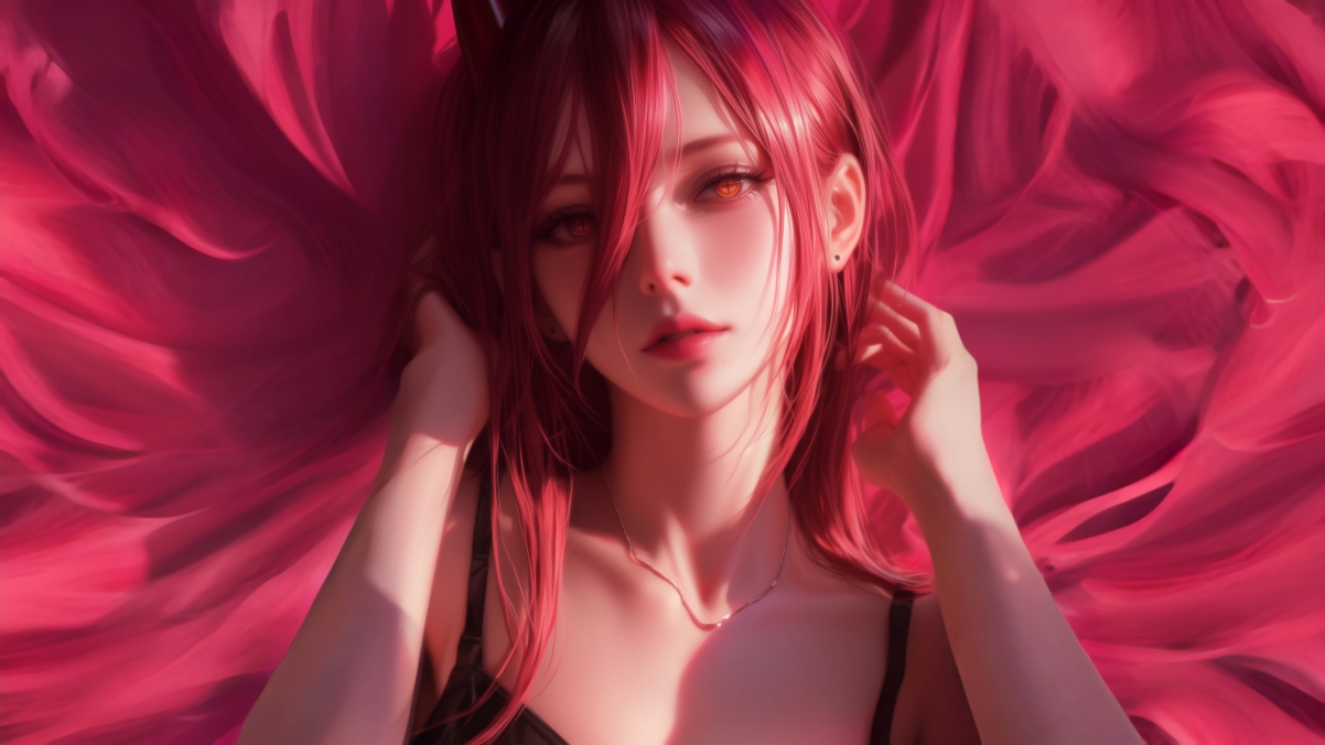 电锯人红发少女4K超清壁纸，3840x2160动漫美图，一键下载！