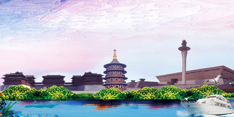 洛阳地标建筑高清JPG图片，创意旅游宣传海报背景素材下载