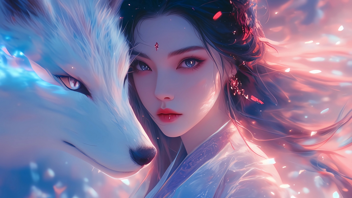 古风美女白狐4K超清壁纸，3840x2160高清动漫美图，免费下载