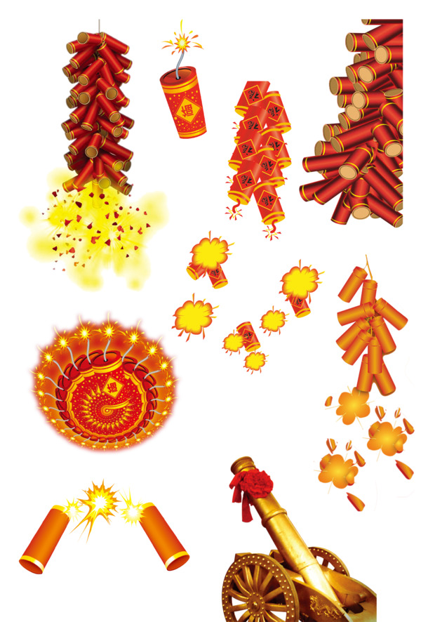 春节鞭炮喜庆素材，高清PNG透明图片，元旦春节元宵节日元素设计下载