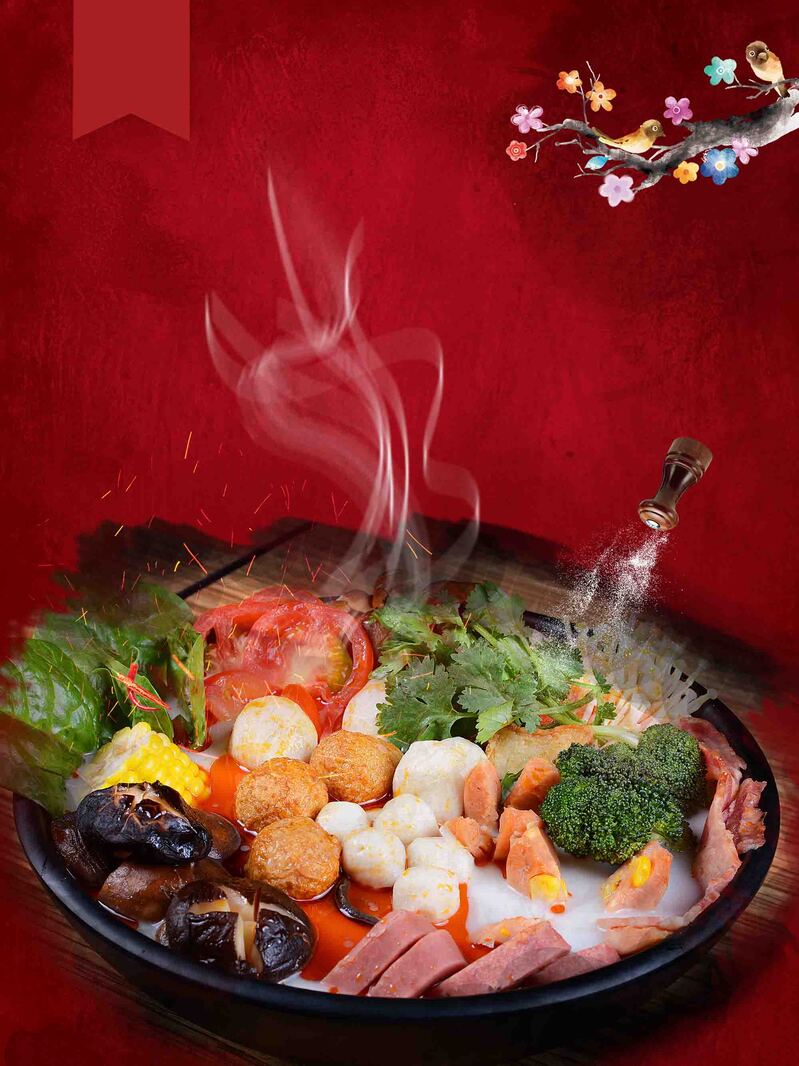 香辣麻辣烫，特色餐饮海报背景模板，高清JPG图片，创意另类设计素材下载