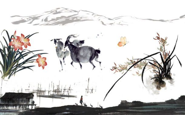 中国风山水装饰PNG素材，高清透明图片，墨迹笔触设计元素，免费下载