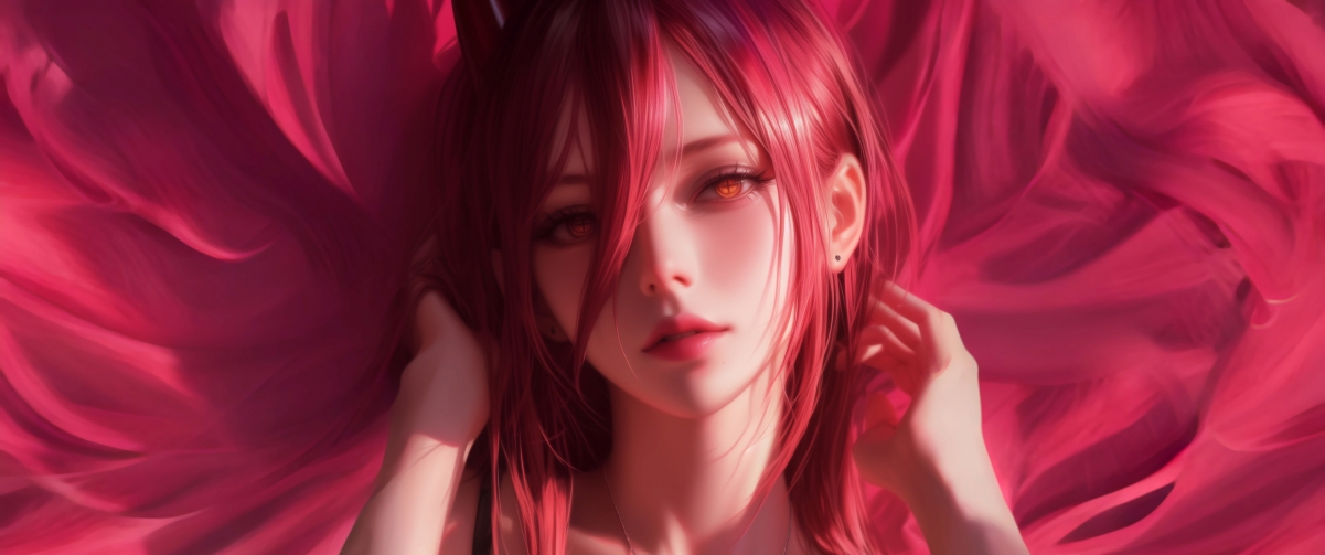 电锯人红发少女绝美壁纸，3440x1440带鱼屏高清动漫图片，一键下载！