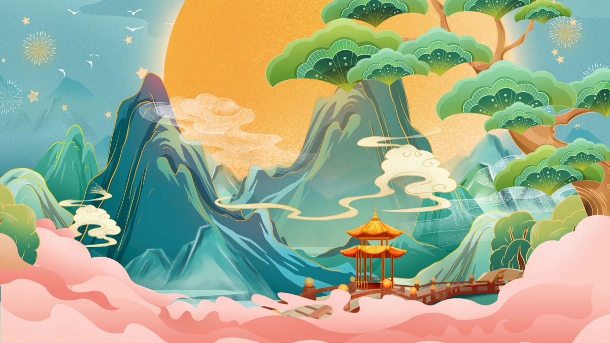 国风国潮山水画卷，唯美4K高清壁纸，3840x2160超清下载