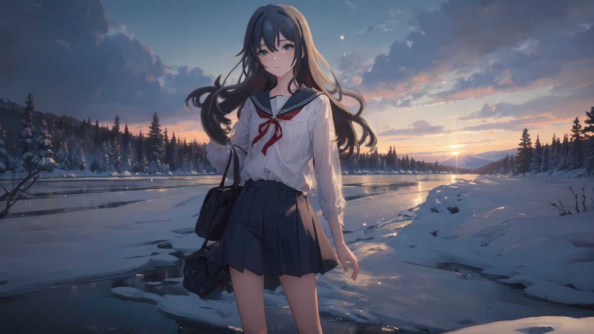 绝美长发二次元少女校服写真，高清4K风景壁纸，3840x2160分辨率，免费下载