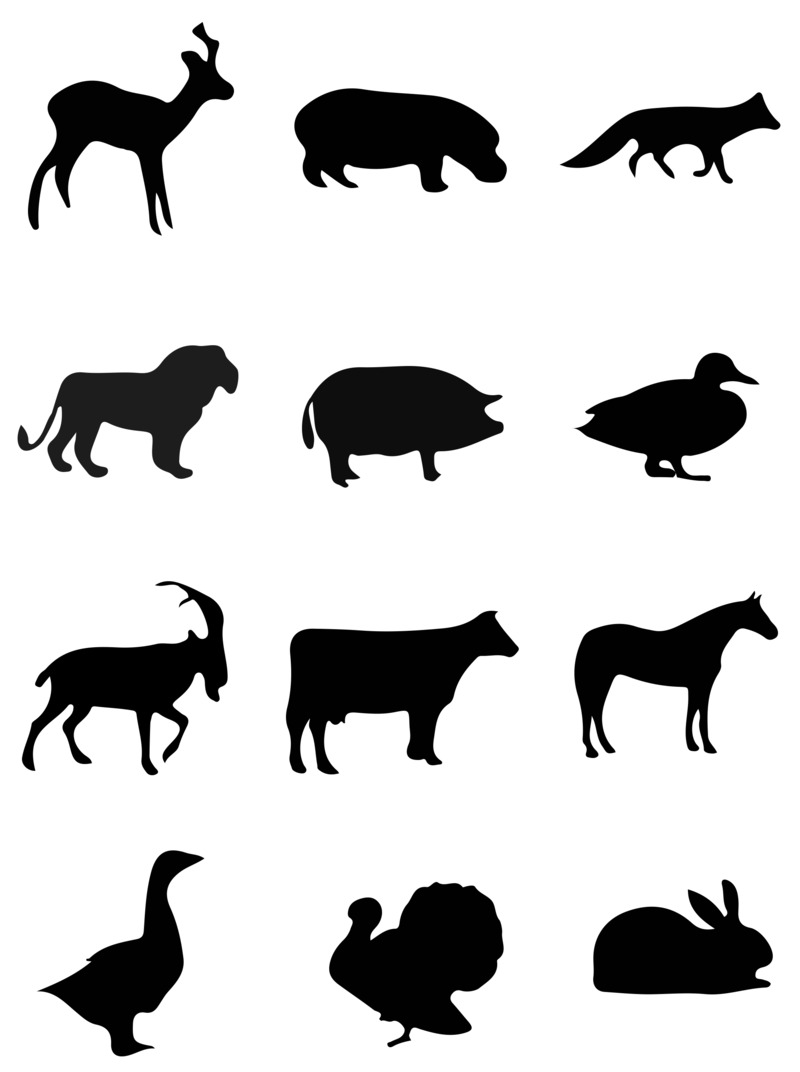 高清PNG透明素材，猪马牛羊等动物剪影免扣元素，设计资源一站下载