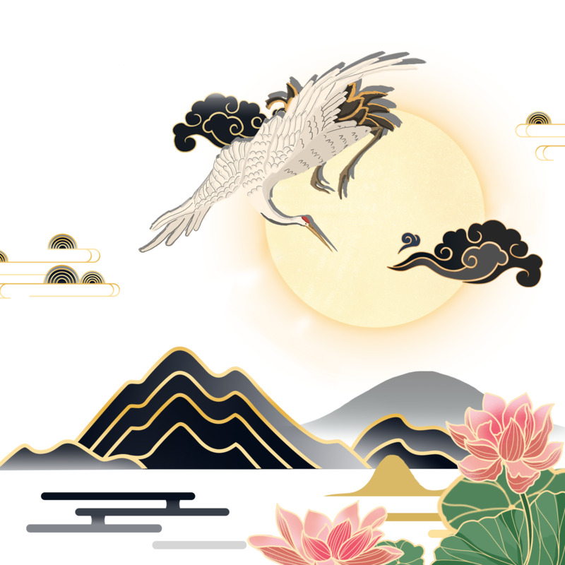 国潮仙鹤装饰元素，高清PNG透明图片，动物设计素材，一键下载