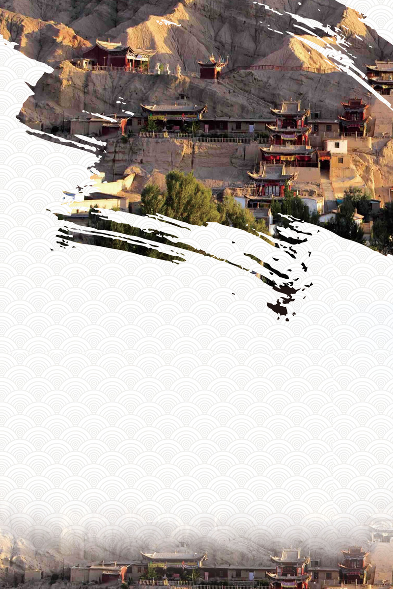 敦煌莫高窟绝美风光，高清JPG海报背景素材，另类设计元素，一键下载
