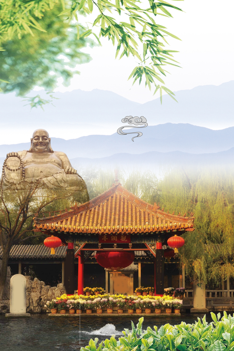 济南旅游海报背景，千佛山趵突泉高清JPG素材，创意图片设计资源免费下载