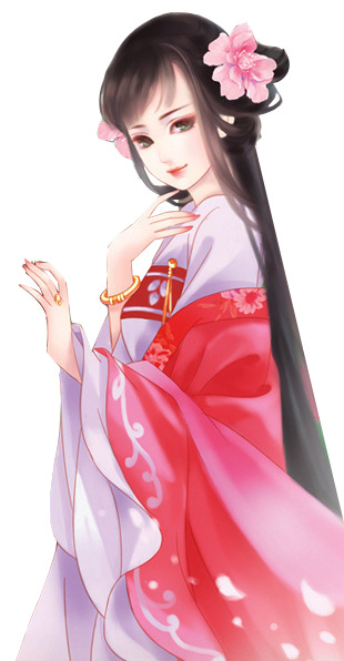 古风美女头戴鲜花，高清PNG透明免抠素材，一键下载设计元素