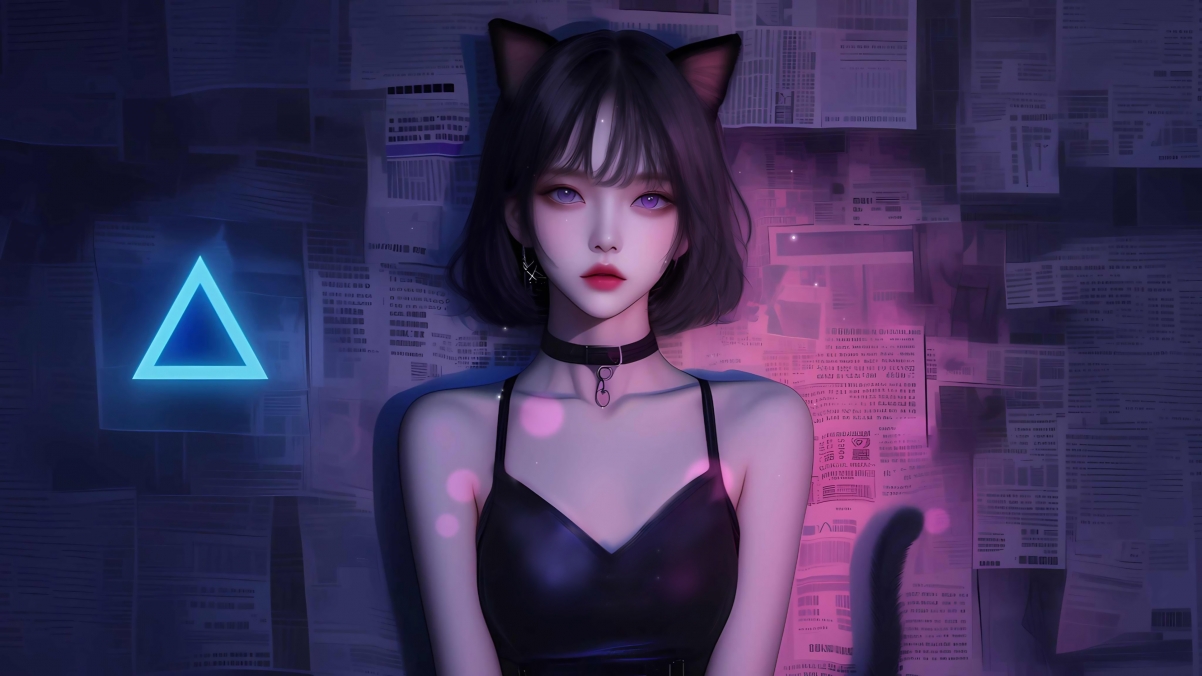 绝美兽耳猫娘，短发俏皮，猫尾摇曳，4K超清壁纸畅享，3840x2160高清下载