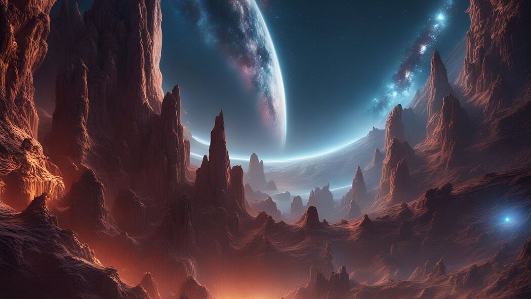 月球岩石行星浮雕，深邃辉光4K壁纸，超清3840x2160背景图片下载