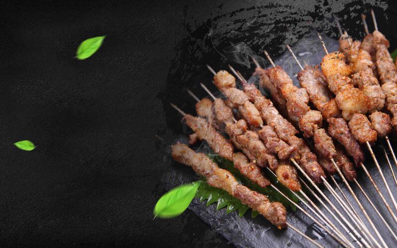 高清羊肉串小吃美食海报背景模板，另类设计，JPG格式素材免费下载