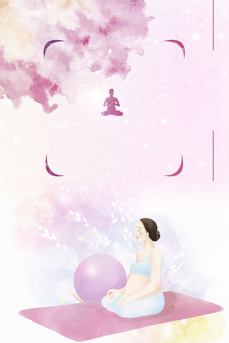 高清手绘孕妇瑜伽海报背景素材，温暖塑身，独特JPG图片设计素材下载