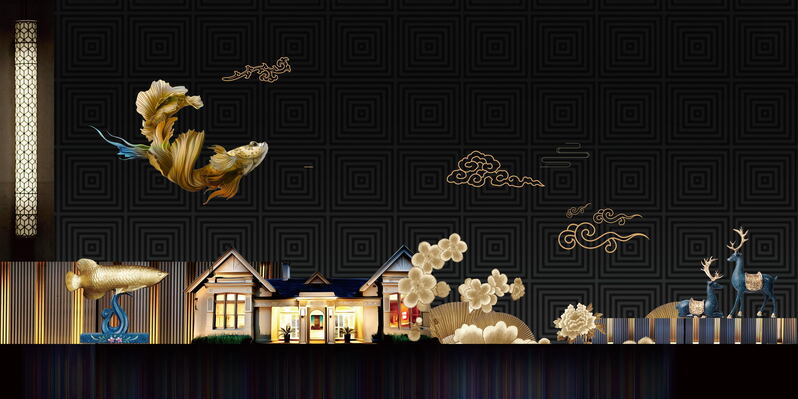新中式高端地产揭幕，复古中国风背景素材，高清JPG图片设计资源免费下载