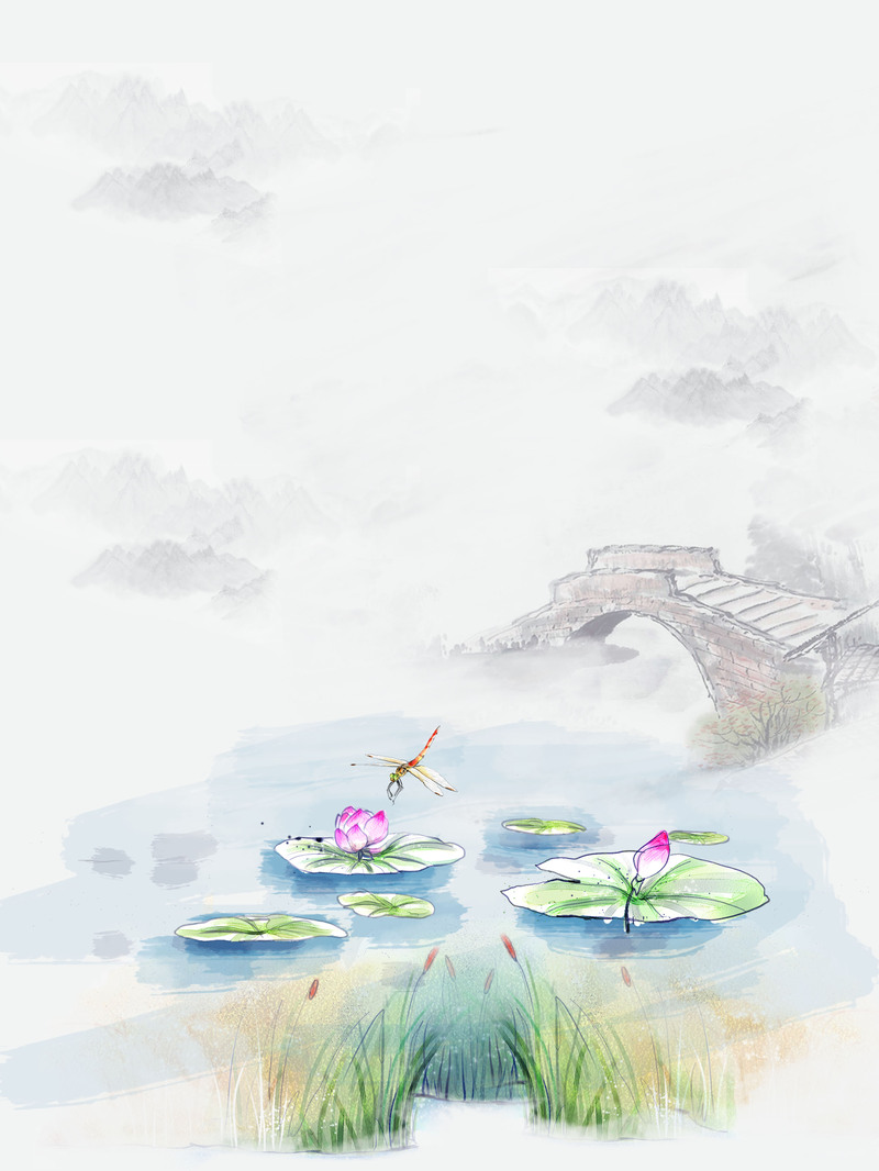 高清初夏水墨风海报背景，复古中国风JPG图片素材，免费下载