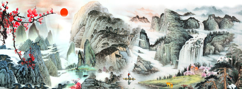 复古中国风山水风景画高清JPG素材下载，畅享古典美学魅力