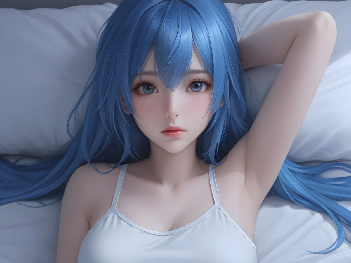 高清蓝发萌妹壁纸，2732x2048平板专属，一键下载绝美图片！