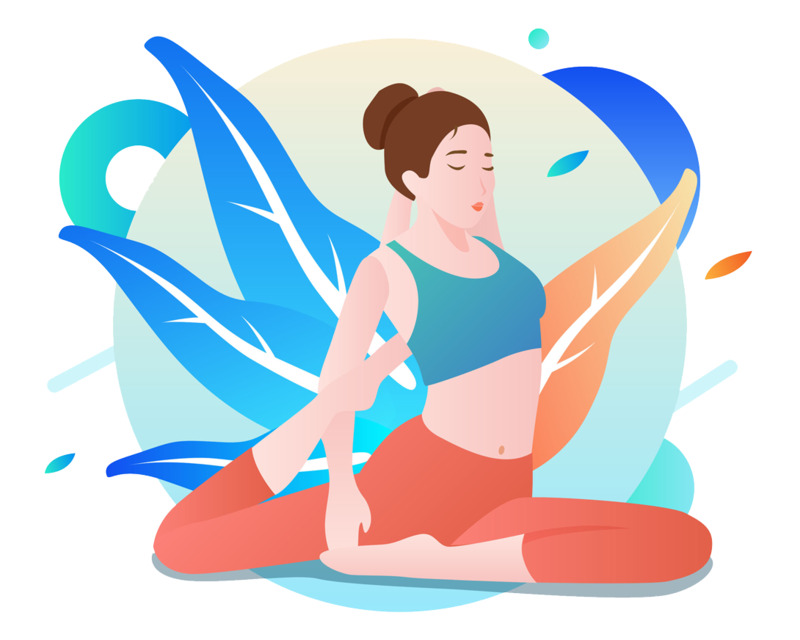 高清扁平化瑜伽运动卡通插画，彩色手绘PNG透明素材，一键下载卡通元素设计图