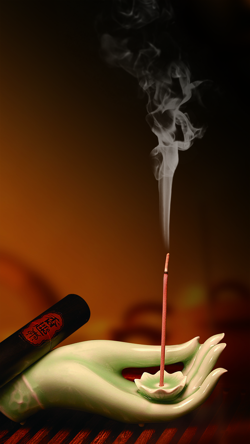 复古中国风，高清檀香佛教焚香烛台背景素材，JPG格式，传统文化设计元素下载