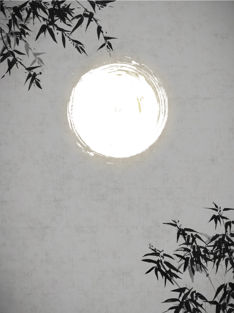 古风竹叶明月背景，中国风矢量设计素材，高清JPG免费下载