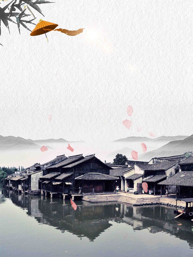 探寻烟雨江南，复古水墨古镇旅游宣传照，高清JPG图片素材，中国风设计下载
